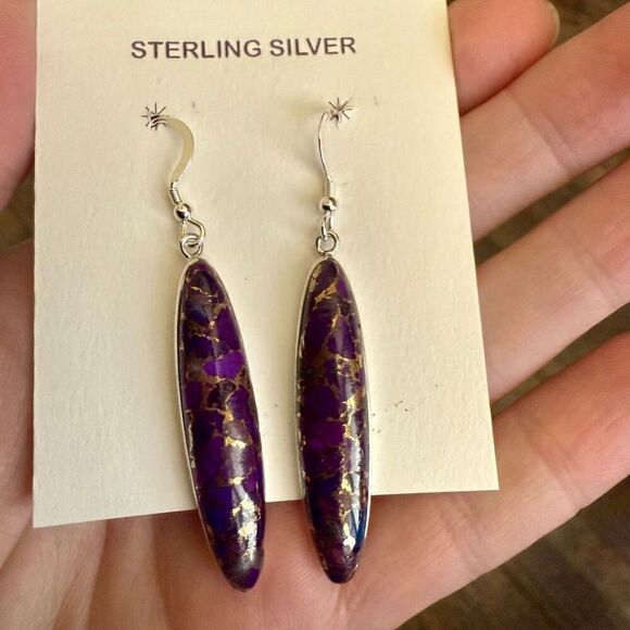 Mojave Purple Turquoise Sterling Silver Earrings Southwestern Boho Long Oval New